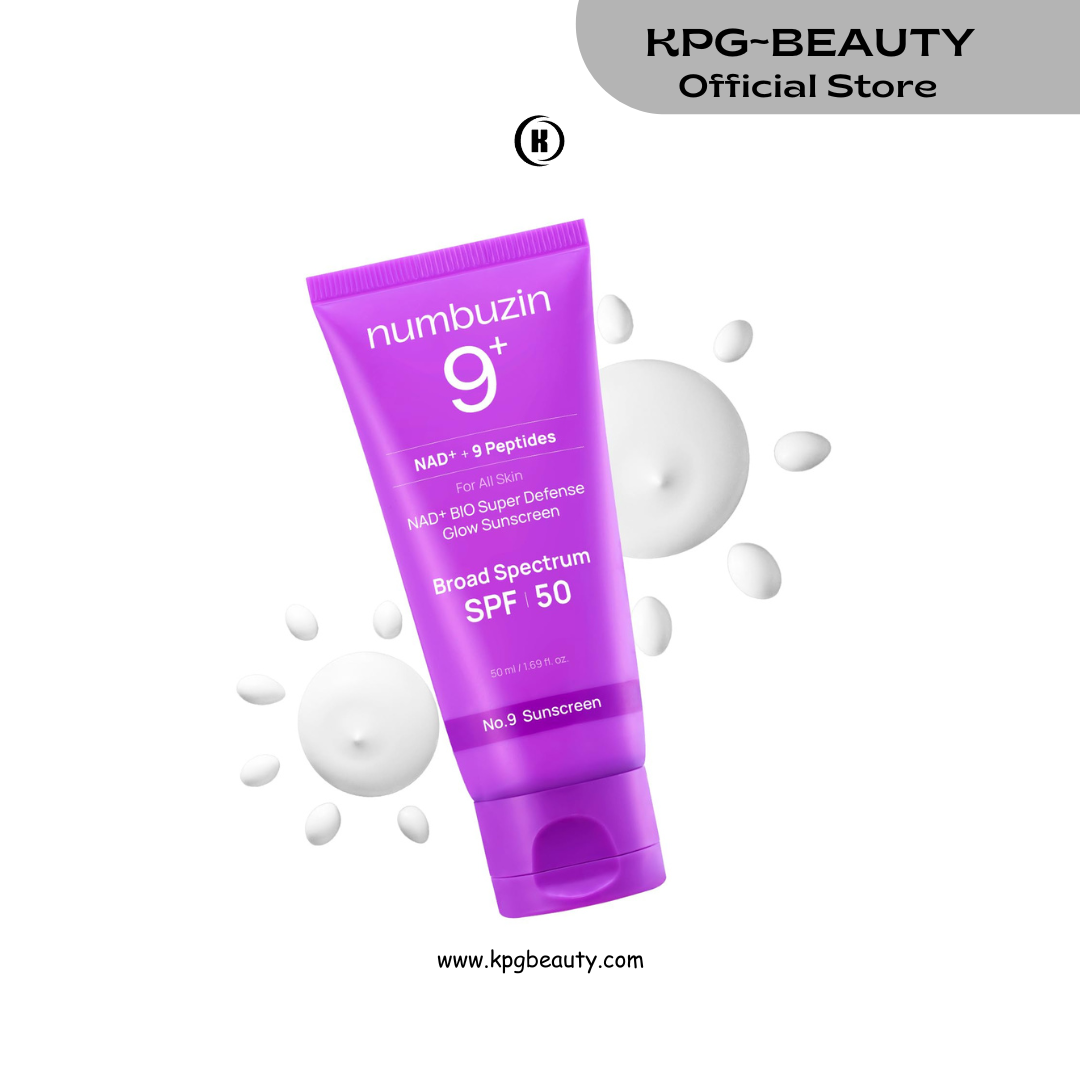 numbuzin No.9 Sunscreen | Super Defense Glow Sunscreen | Broad Spectrum SPF 50 | For All Skin Types & Skin Tones | Glowing, Dewy Finish, Water-Resistant | No White Cast, Korean Skincare | 1.69 fl. oz. Numbuzin