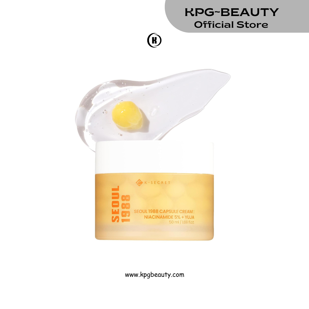 K-SECRET SEOUL 1988 Niacinamide Capsule Cream – Hydrating Face Moisturizer with 5% Niacinamide and Yuja | Vitamin C Capsule Cream for Dark Spots, Uneven Skin Tone | Korean Skincare, 50ml KSecret