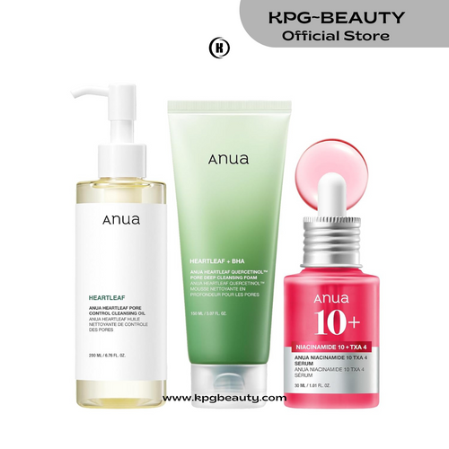 Anua 3-Step Glass Skin Beginner Set, Double Cleansing with Facial Serum, Oil Cleanser & Face Wash with Heartleaf, Daily Routine with Niacinamide, Korean Skincare Set