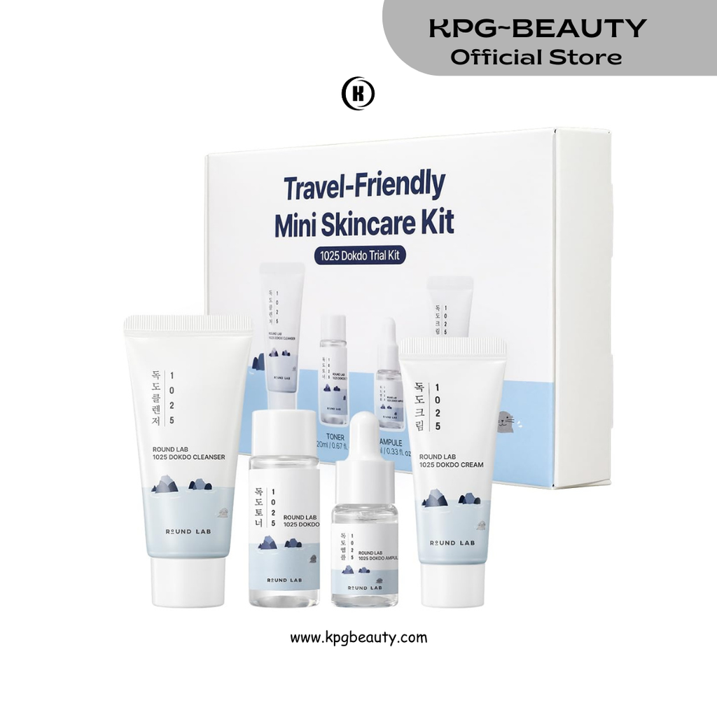 ROUND LAB 1025 Dokdo Hydrating Mini Size Kit (Cleanser, Toner, Ampule, Cream), Deep Hydration for Dry Skin, Daily Skin Care Routine Trial Kit for Moisture Care, Travel Size Gift Set, Korean Skin Care Round Lab