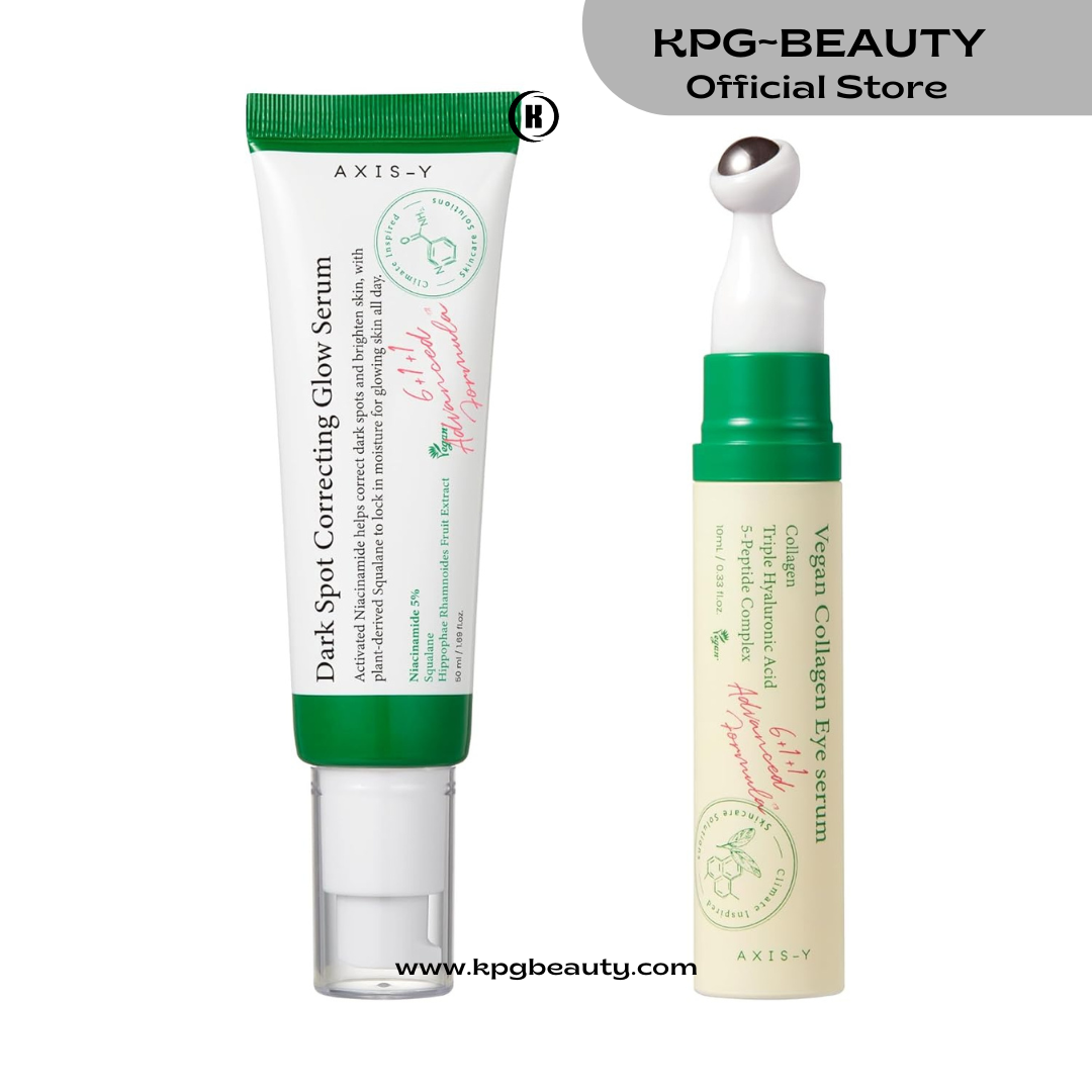 AXIS-Y Glass Skin Duo Set - Dark Spot Correcting Glow Serum & Vegan Collagen Eye Serum - Amazon Exclusive Korean Skin Care Kit - Radiance Boost, Reduce Fine Lines & Deep Moisturization for Face & Eyes