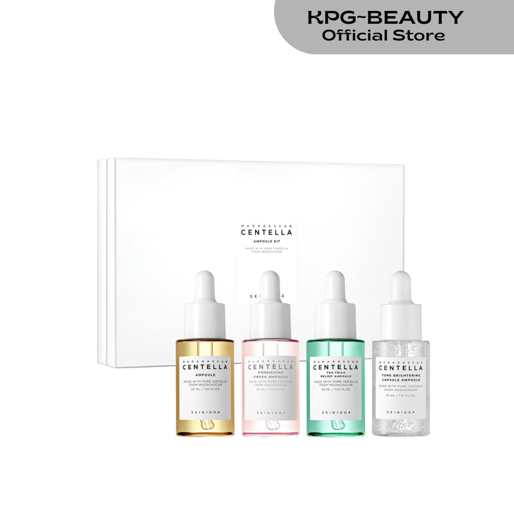 SKIN1004 Madagascar Centella Ampoule Kit, 4ea x 1.10 fl.oz, 30ml, Travel Size Face Serum Collection, Korean Skincare Set with Centella Ampoule and Hydrating Serum for Soothing Care, Korean Skin Care SKIN1004