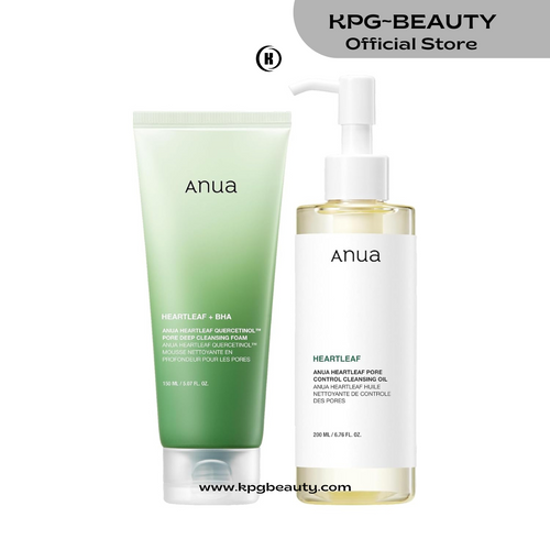 Anua Double Cleanser Duo for Facial Cleansing : Heartleaf Pore Control Cleansing Oil & Heartleaf Quercetinol Pore Deep Cleansing Foam for Double Cleansing, Korean Skincare