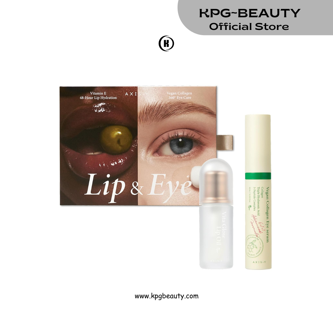 AXIS-Y Lip & Eye Set - Vita Glow Lip Oil Dreamy Olive & Vegan Collagen Eye Serum - Korean Skin Care Kit - Limited Edition Hydra Barrier Duo for Lips & Eyes AXIS-Y