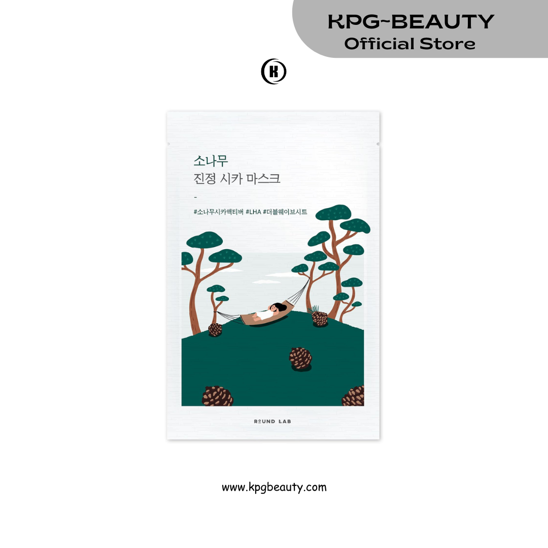 ROUND LAB Pine Calming Cica Sheet Mask 10pieces, Cooling and Soothing Mask for Heated, Acne-Prone Skin, Double-Waved Air Hole Design for Extra Hydration with Pine Cica and Hyaluronic Acid, Korean Skincare Round Lab