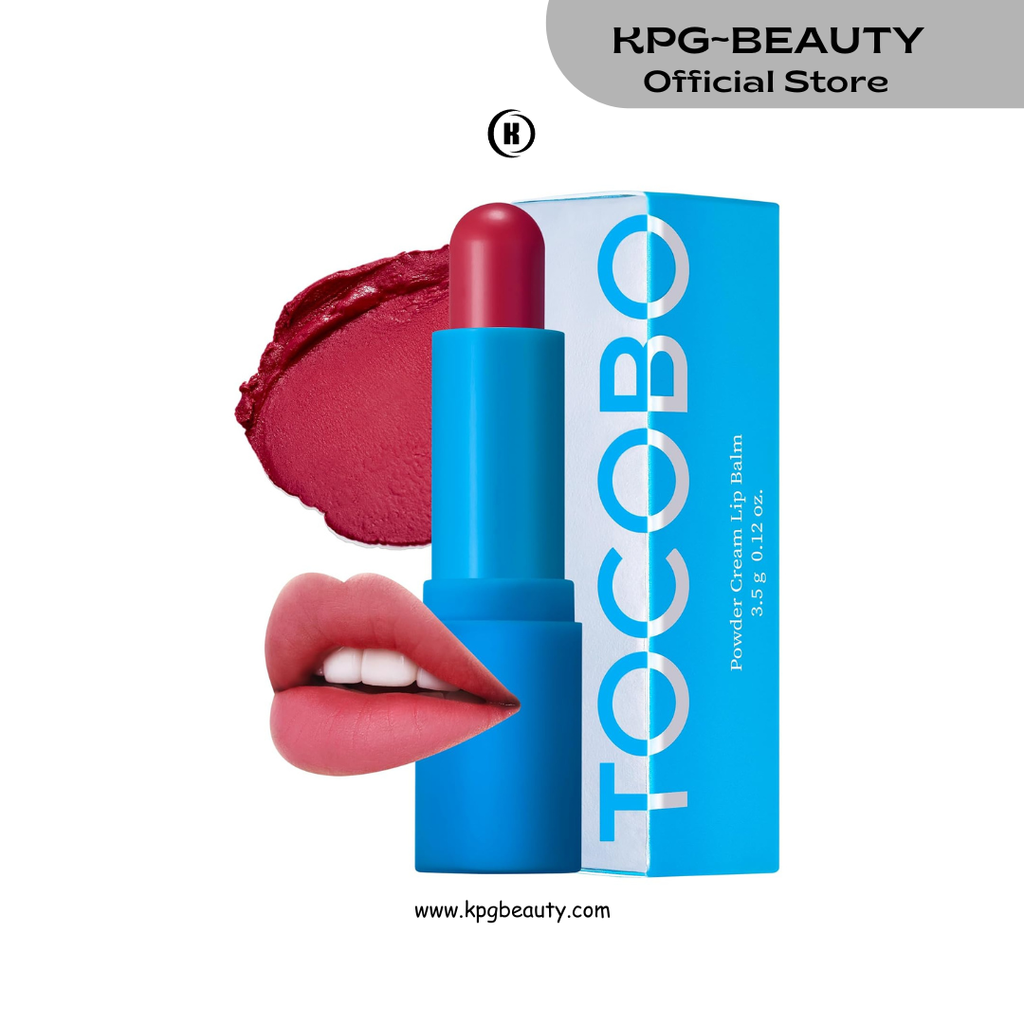 TOCOBO Powder Cream Lip Balm – Vegan Korean Soft Matte Lipstick Balm for Velvet Finish - Moisturizing & Blurring Effect – Lightweight Powdery Texture, Rose Burn, 0.12oz. Tocobo
