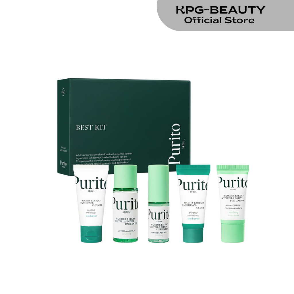 PURITO SEOUL Best Kit - Skincare Routine with Panthenol Cleanser & Cream, Unscented Centella Serum & Toner, For All Skin Types, Gift Set, For Face, Facial Serum, K-Beauty, Purito Seoul