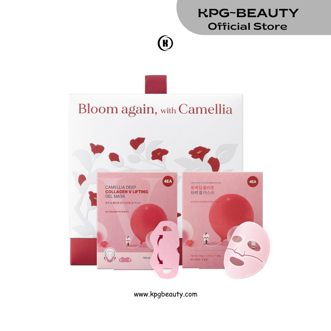 ROUND LAB Camellia Deep Collagen Firming Face Mask Gift Set, Collagen Elasticity Mask & V Lifting Care Mask (4+4), Skin Recovery and Firm-Looking Care, Glass Skin Discovery Kit, Korean Skincare Round Lab