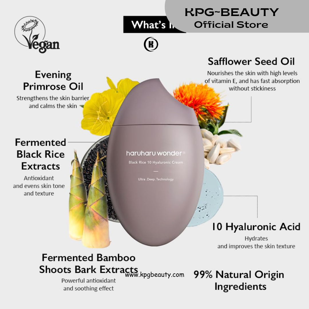HARUHARU wonder Black Rice 10 Hyaluronic Cream, 1.6 fl oz, Face Moisturizer, Vegan, Cruelty Free, Daily skincare, Korean Skincare 50 ML