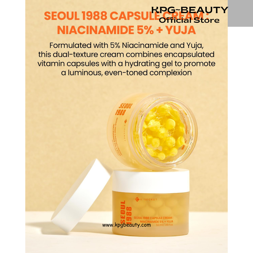 K-SECRET SEOUL 1988 Niacinamide Capsule Cream – Hydrating Face Moisturizer with 5% Niacinamide and Yuja | Vitamin C Capsule Cream for Dark Spots, Uneven Skin Tone | Korean Skincare, 50ml KSecret