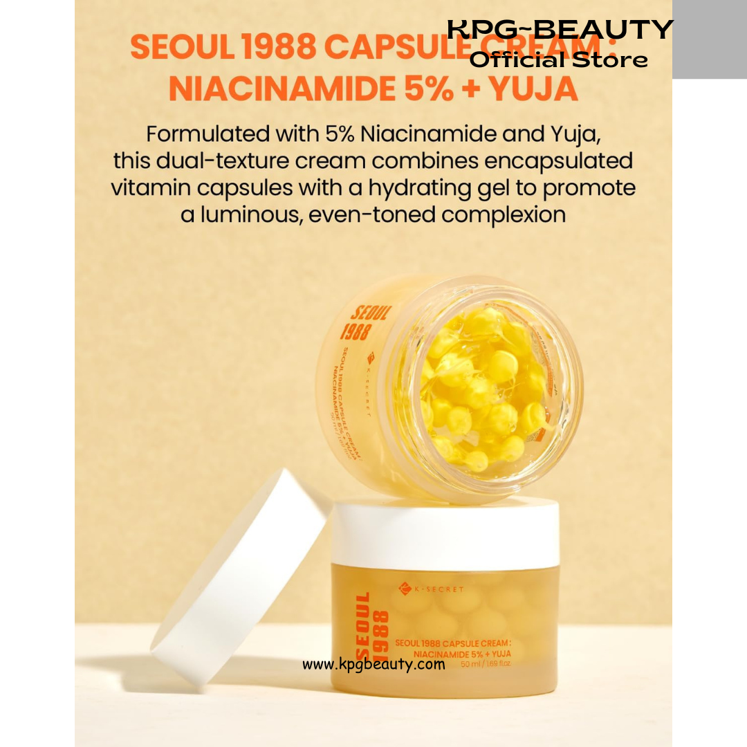 K-SECRET SEOUL 1988 Niacinamide Capsule Cream – Hydrating Face Moisturizer with 5% Niacinamide and Yuja | Vitamin C Capsule Cream for Dark Spots, Uneven Skin Tone | Korean Skincare, 50ml KSecret