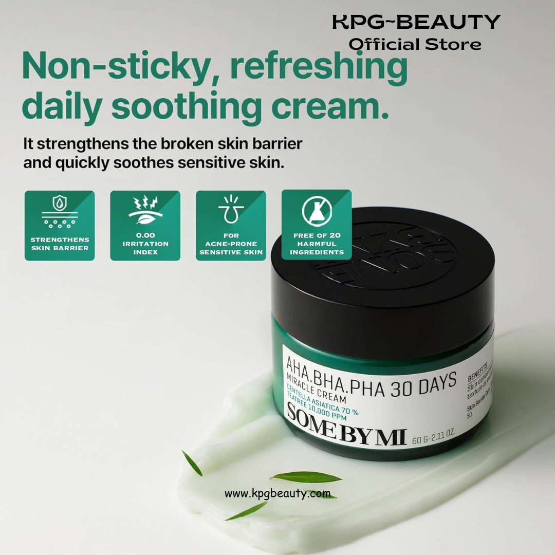 SOME BY MI AHA BHA PHA 30 Days Miracle Cream - 2.02oz, 60ml - Mild Exfoliating Salicylic Acid & Centella Face Moisturizer for All Skin Types - Daily Soothing & Clarifying Face Cream - Korean Skin Care Some By MI