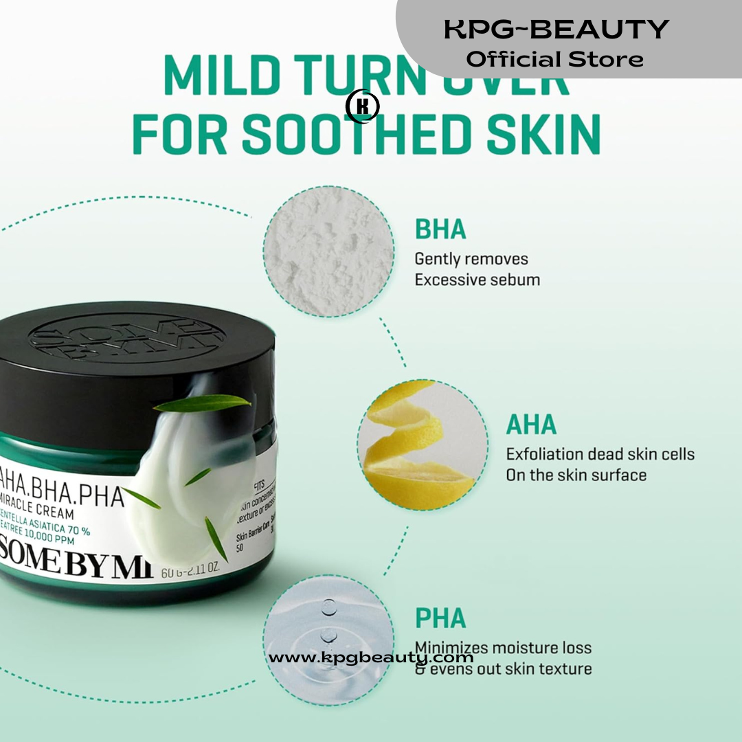 SOME BY MI AHA BHA PHA 30 Days Miracle Cream - 2.02oz, 60ml - Mild Exfoliating Salicylic Acid & Centella Face Moisturizer for All Skin Types - Daily Soothing & Clarifying Face Cream - Korean Skin Care
