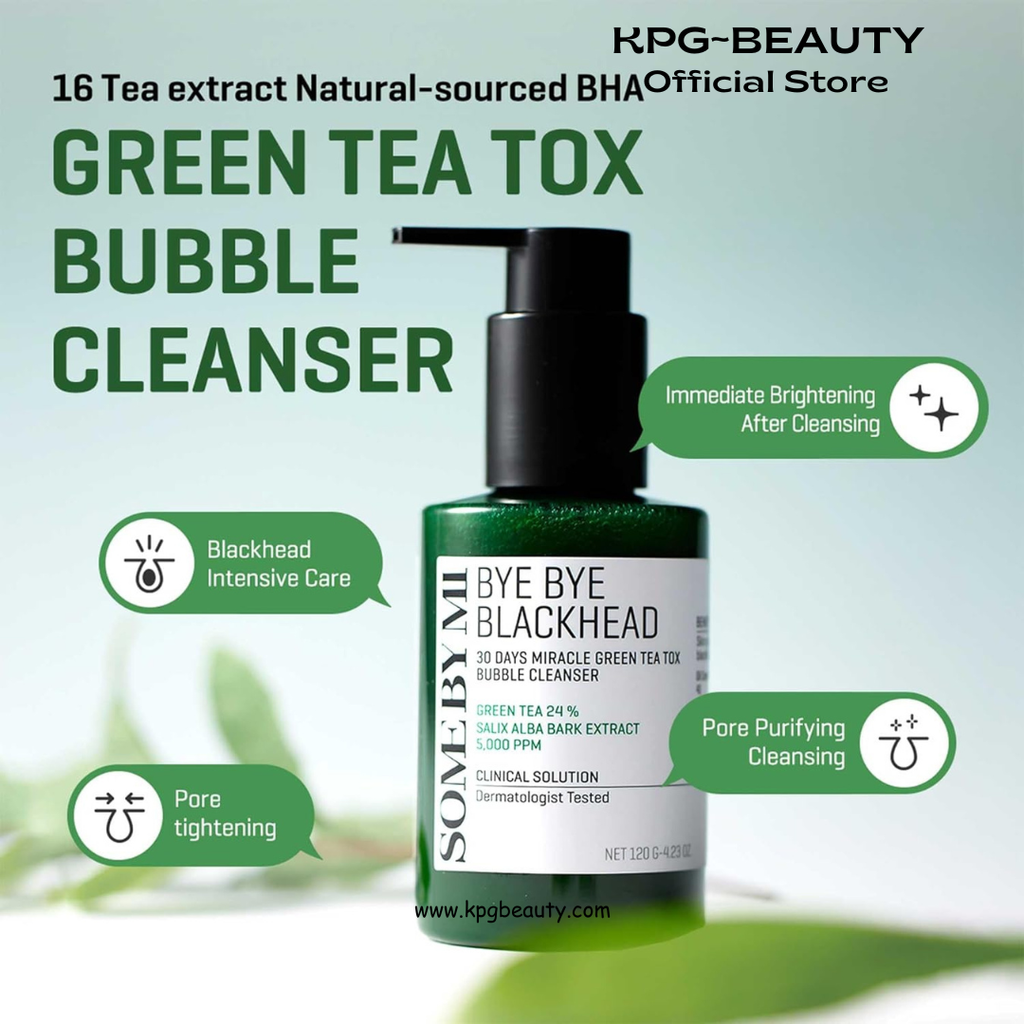 SOME BY MI Bye Bye Blackhead 30 Days Miracle Green Tea Tox Bubble Cleanser – 4.23oz, 120g – Korean Face Wash & Bubble Face Mask – Daily Blackhead-Removing Pore Minimizer for Face – Korean Skin Care Some By MI