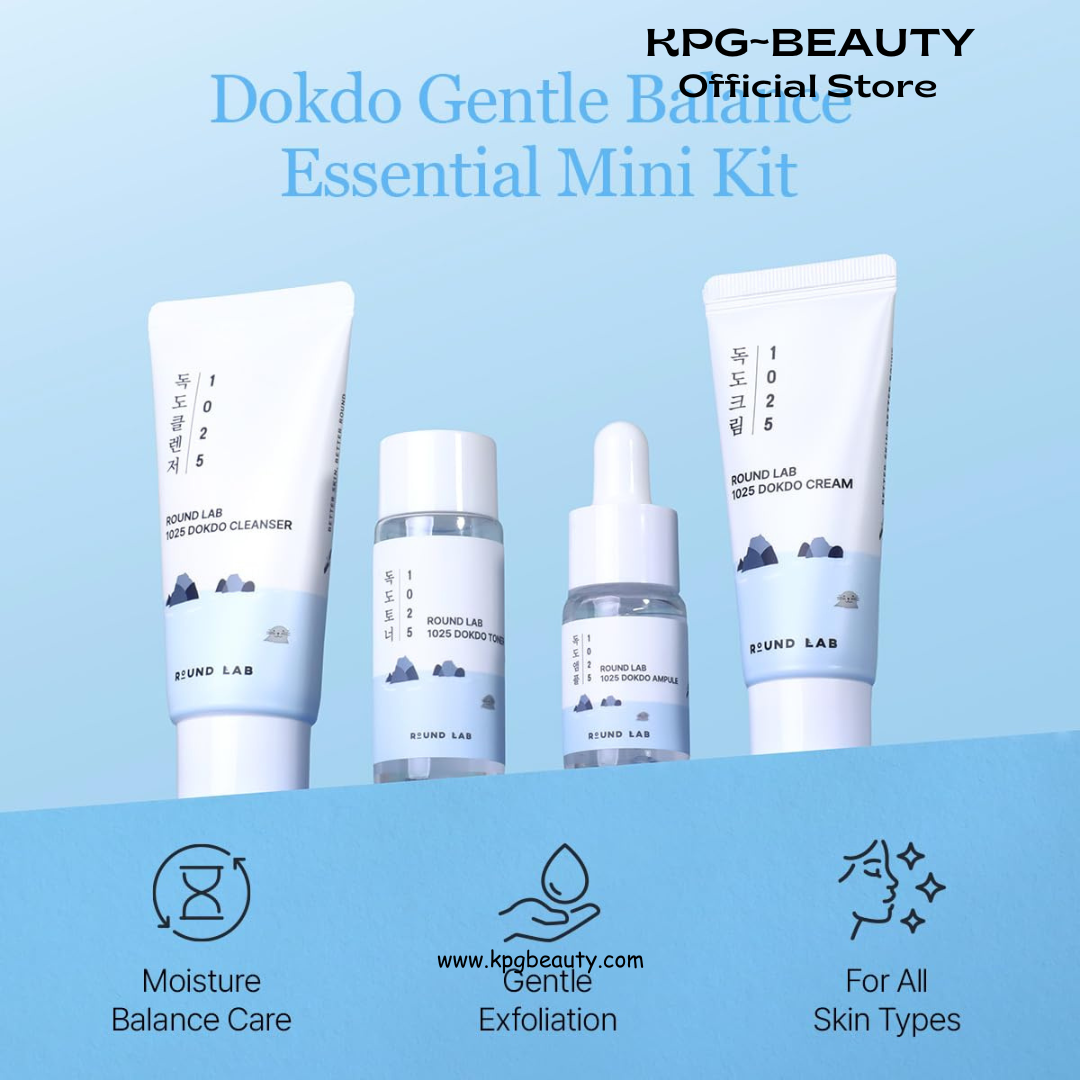 ROUND LAB 1025 Dokdo Hydrating Mini Size Kit (Cleanser, Toner, Ampule, Cream), Deep Hydration for Dry Skin, Daily Skin Care Routine Trial Kit for Moisture Care, Travel Size Gift Set, Korean Skin Care Round Lab
