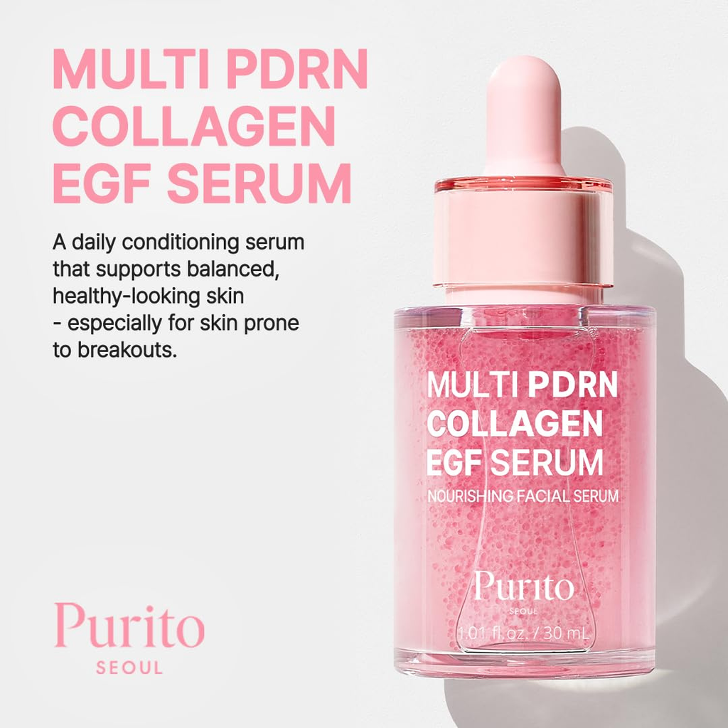 PURITO Multi PDRN + Collagen + EGF Revitalizing Facial Serum | for Glass Skin, Radiance, Elasticity & Hydration | 99% Pure PDRN Complex, Firming & Brightening Booster | Korean Skincare Purito Seoul
