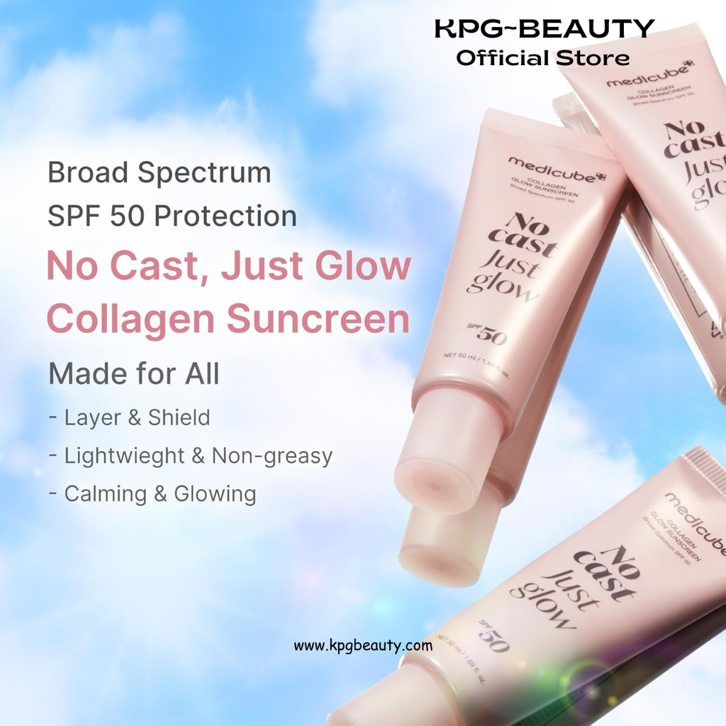 medicube No Cast Just Glow Collagen Sunscreen | SPF 50 Broad Spectrum Face Sunscreen | Lightweight, Non-Sticky, Hydrating Formula | Peptide, Cica for Soothing & Glow | Korean Skincare Medicube