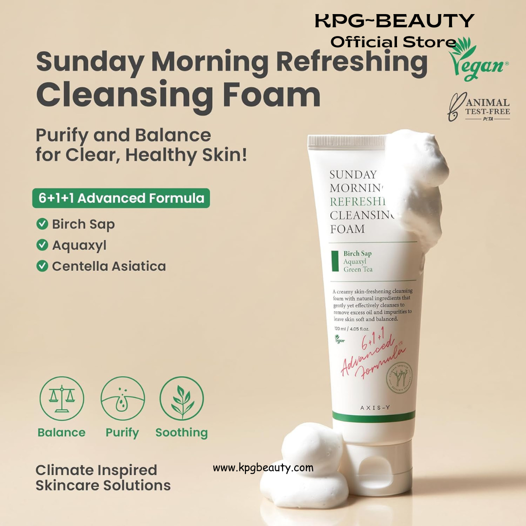 AXIS-Y Sunday Morning Refreshing Cleansing Foam with Birch Sap - Hydrating & Soothing Gentle Facial Cleanser - Vegan Korean Skin Care Face Wash for All Skin Types (4.06 fl. oz.) AXIS-Y