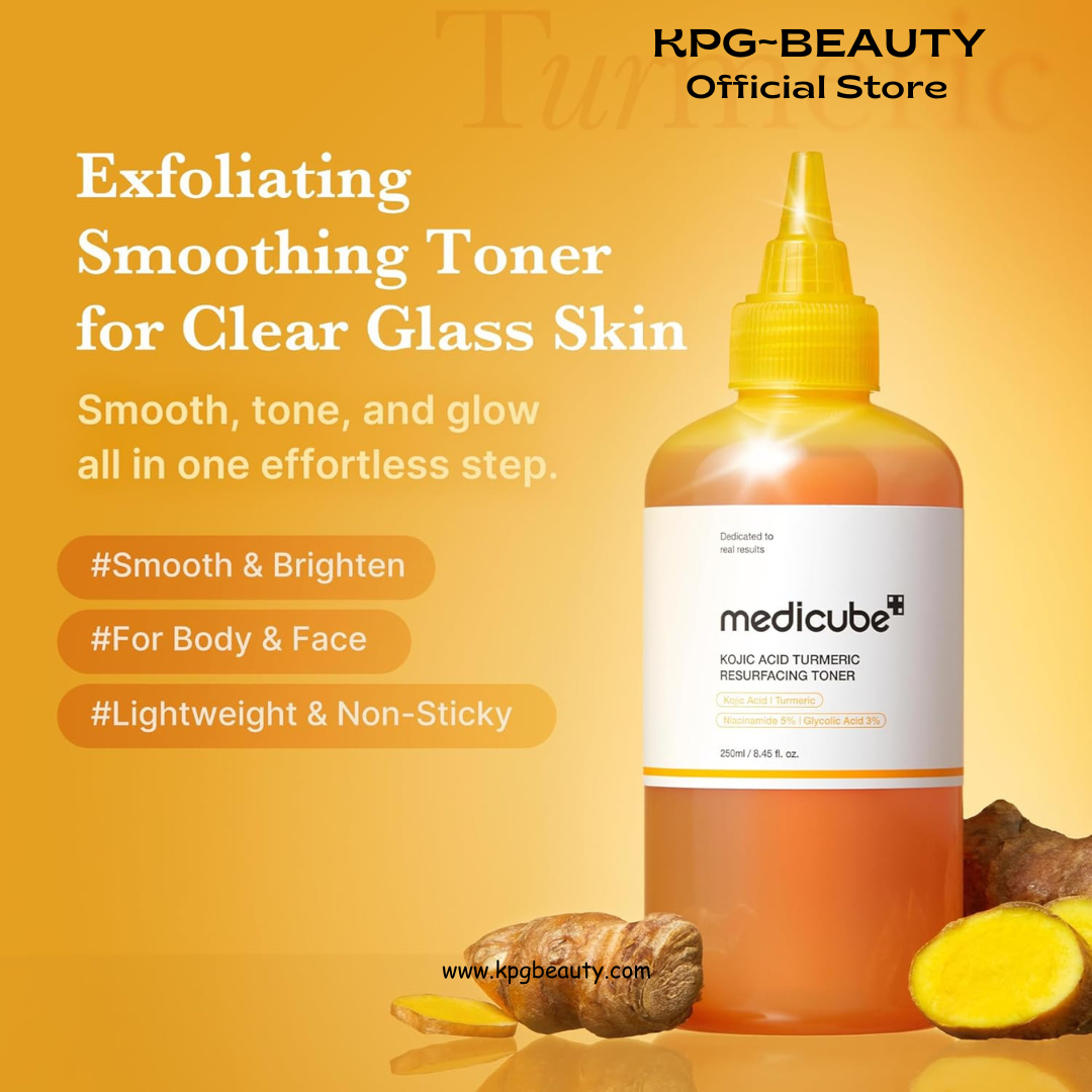 medicube Kojic Acid Turmeric Smoothing Toner for Face & Body | Lightweight Toner for Balancing Uneven Skin Tone & Texture | Niacinamide, Glycolic Acid for Clear Glass Skin | 8.45 fl.oz Medicube