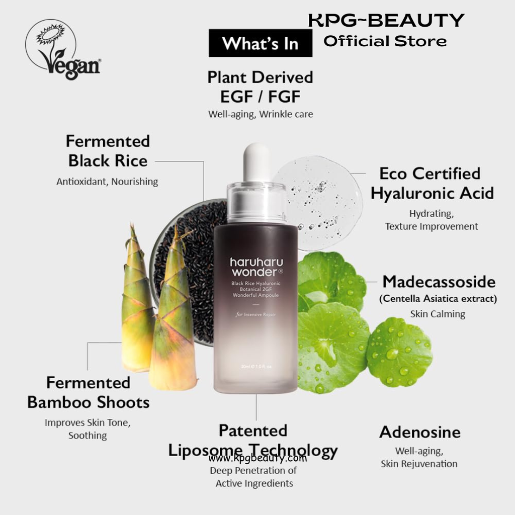 Haruharu Wonder Black Rice Botanical 2GF Ampoule 1 fl.oz / 30ml | Facial Serum, EGF Serum, Anti-Aging Serum, Wrinkle Care | Cruelty Free, EWG-Green HARUHARU WONDER