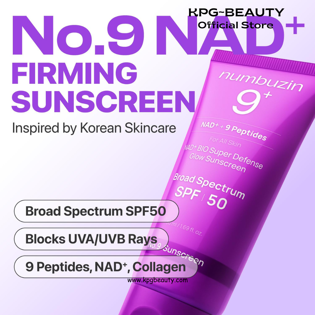 numbuzin No.9 Sunscreen | Super Defense Glow Sunscreen | Broad Spectrum SPF 50 | For All Skin Types & Skin Tones | Glowing, Dewy Finish, Water-Resistant | No White Cast, Korean Skincare | 1.69 fl. oz. Numbuzin