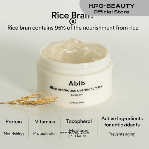 Abib Rice Probiotics Overnight Mask Barrier Jelly 2.7 fl oz I | Korean Overnight Sleeping Mask Cream Moisturizer for Glass Skin Slugging (Rice Probiotics/Barrier Jelly) 80 ml KPG BEAUTY