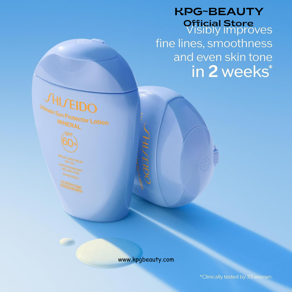 Shiseido Ultimate Sun Protector Lotion Mineral SPF 60+ - Sheer, Broad-Spectrum Sunscreen for Face & Body - Visibly Improves Fine Lines, Smoothness & Skin Tone - Fragrance Free, All Skin Types Shiseido
