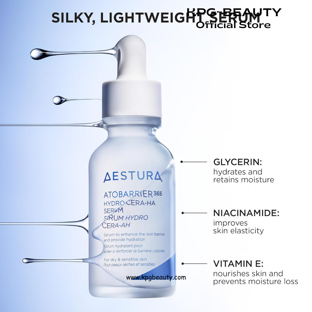 AESTURA ATOBARRIER365 Hydro CERA-HA Korean Face Serum with Ceramides, Hyaluronic Acid & Niacinamide | Lightweight Hydrating Serum for Barrier Repair & Glow For Dry & Sensitive Skin, 30ML AESTURA