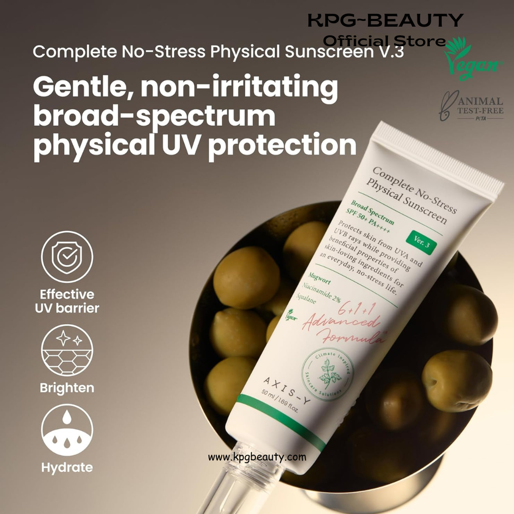 AXIS-Y Complete No-Stress Physical Sunscreen V3 SPF 50 – Mineral Face Sunscreen with Zinc Oxide & 2% Niacinamide – UVA Protection, Lightweight Moisturizing Korean Sunscreen (1.69 fl oz) AXIS-Y