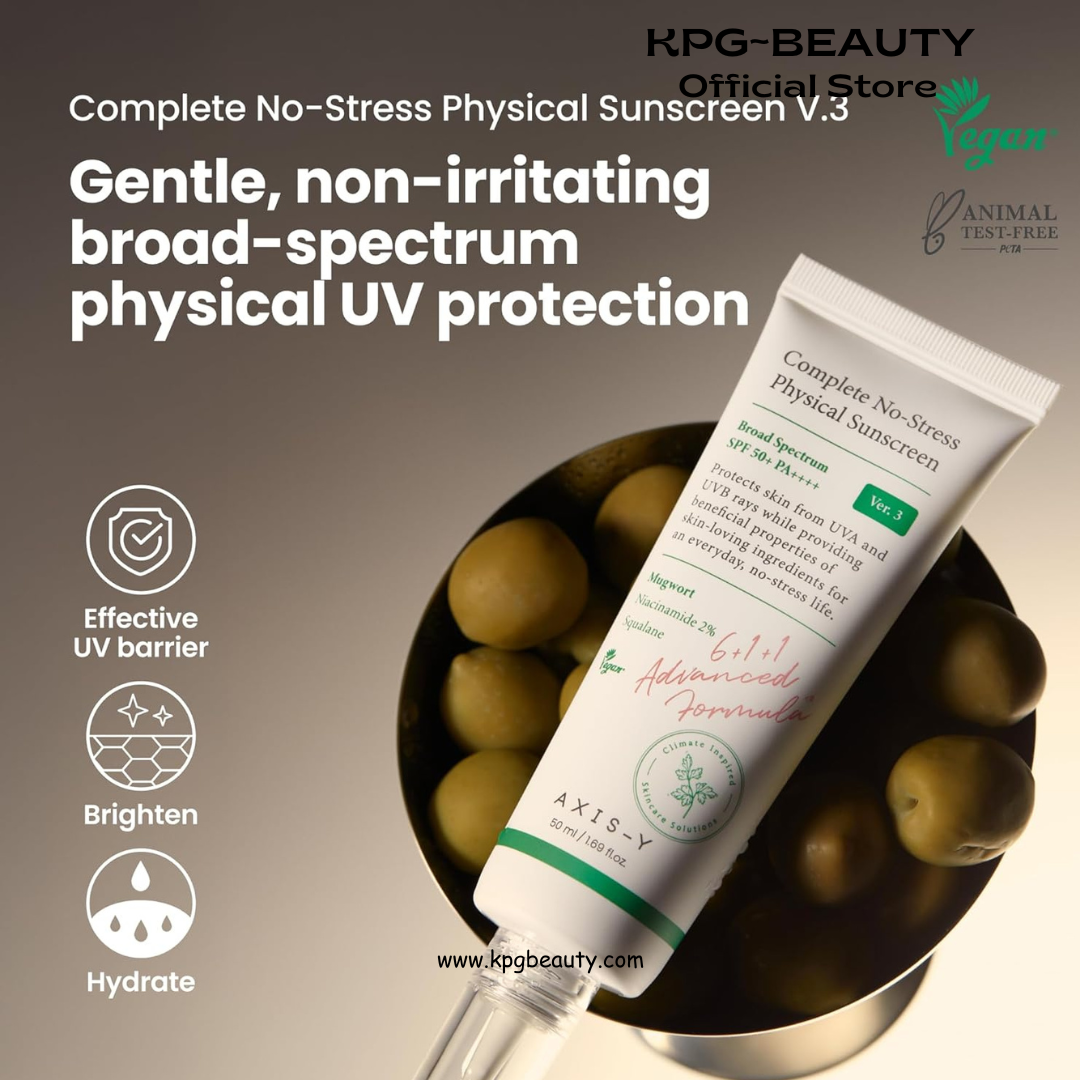 AXIS-Y Complete No-Stress Physical Sunscreen V3 SPF 50 – Mineral Face Sunscreen with Zinc Oxide & 2% Niacinamide – UVA Protection, Lightweight Moisturizing Korean Sunscreen (1.69 fl oz) AXIS-Y