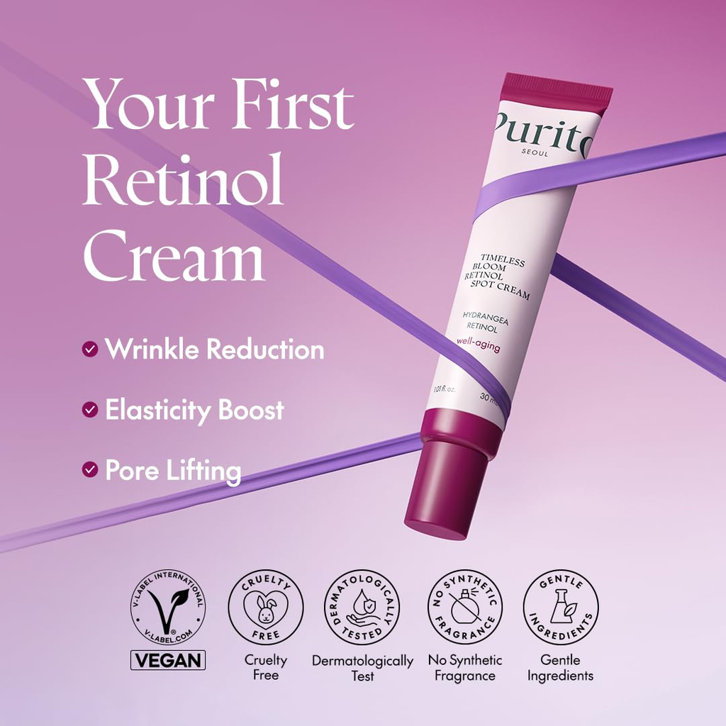 PURITO SEOUL Timeless Bloom Retinol Spot Cream, Korean Jeju Hydrangea, for Sensitive Skin, Retinol Cream, Wrinkle Reduction, Anti Aging Face Cream, K-Beauty, 30ml Purito Seoul