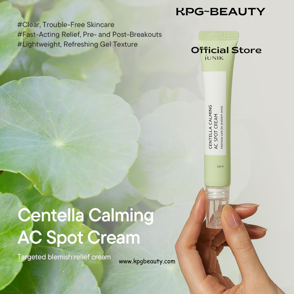 IUNIK Centella Calming AC Spot Cream – Centella Asiatica, Tea Tree & AHA BHA PHA Lightweight Blemish Care for Acne-Prone & Sensitive Skin, 20ml IUNIK