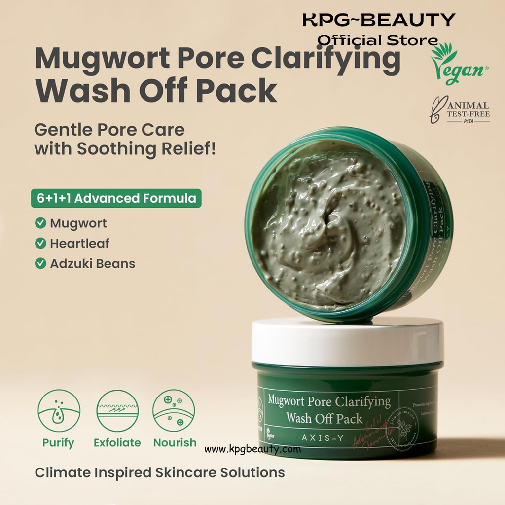 AXIS-Y Mugwort Pore Clarifying Wash Off Pack - Face Exfoliator Targets Clogged Pores, Whitehead & Blackhead Remover - Vegan Korean Skin Care Glass Skin Clay Mask (3.38 fl. oz.) AXIS-Y