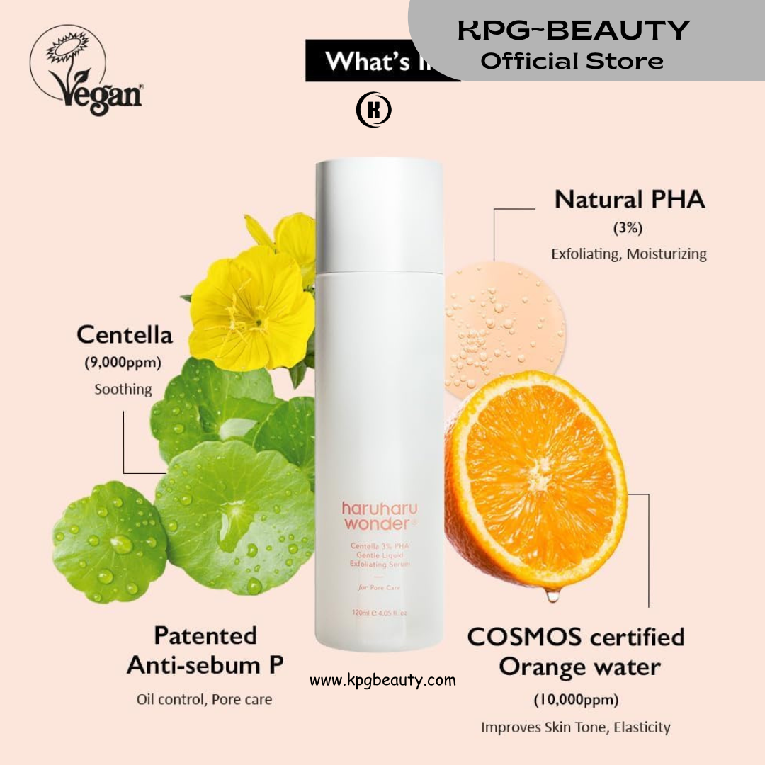 haruharu wonder Centella 3% PHA Gentle Liquid Exfoliating Serum 4.06 fl oz, Gentle Exfoliator, Formula for Sensitive Skin, Glow Facial Serum, Vegan, Cruelty Free, Korean Skincare