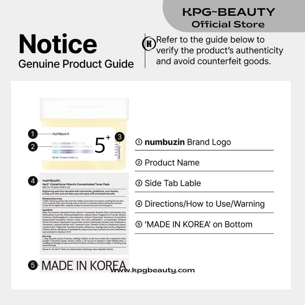 numbuzin No.5 Toner Pads | Vitamin-Niacinamide Concentrated Pad | Double-Sided | Glutathione, Niacinamide, PHA & LHA | Exfoliation, Hyperpigmentation Care | 70 Pads/180 ml
