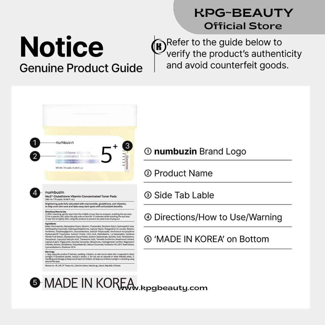 numbuzin No.5 Toner Pads | Vitamin-Niacinamide Concentrated Pad | Double-Sided | Glutathione, Niacinamide, PHA & LHA | Exfoliation, Hyperpigmentation Care | 70 Pads/180 ml