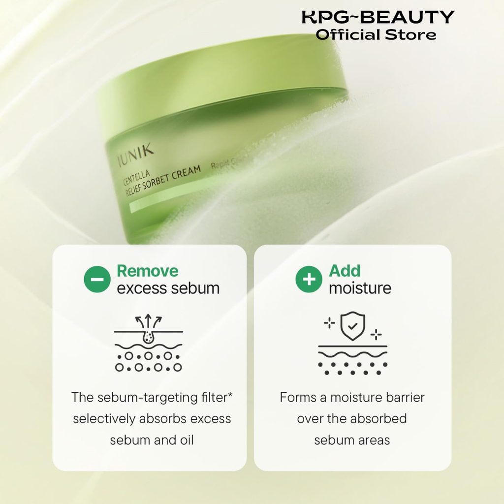 IUNIK Centella Relief Sorbet Cream – Instant Cooling & Calming Moisturizer for Sensitive & Redness-Prone Skin, Lipo Soothing Relief Complex, Oil Control & Deep Hydration, 50ml IUNIK