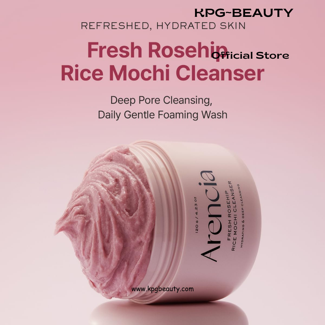 Arencia Rosehip Brightening Rice Mochi Face Cleanser & Daily Scrub - Moisturizing, Exfoliating & Deep-Cleansing - All Skin Types with Rice Powder & Rice Water Arencia