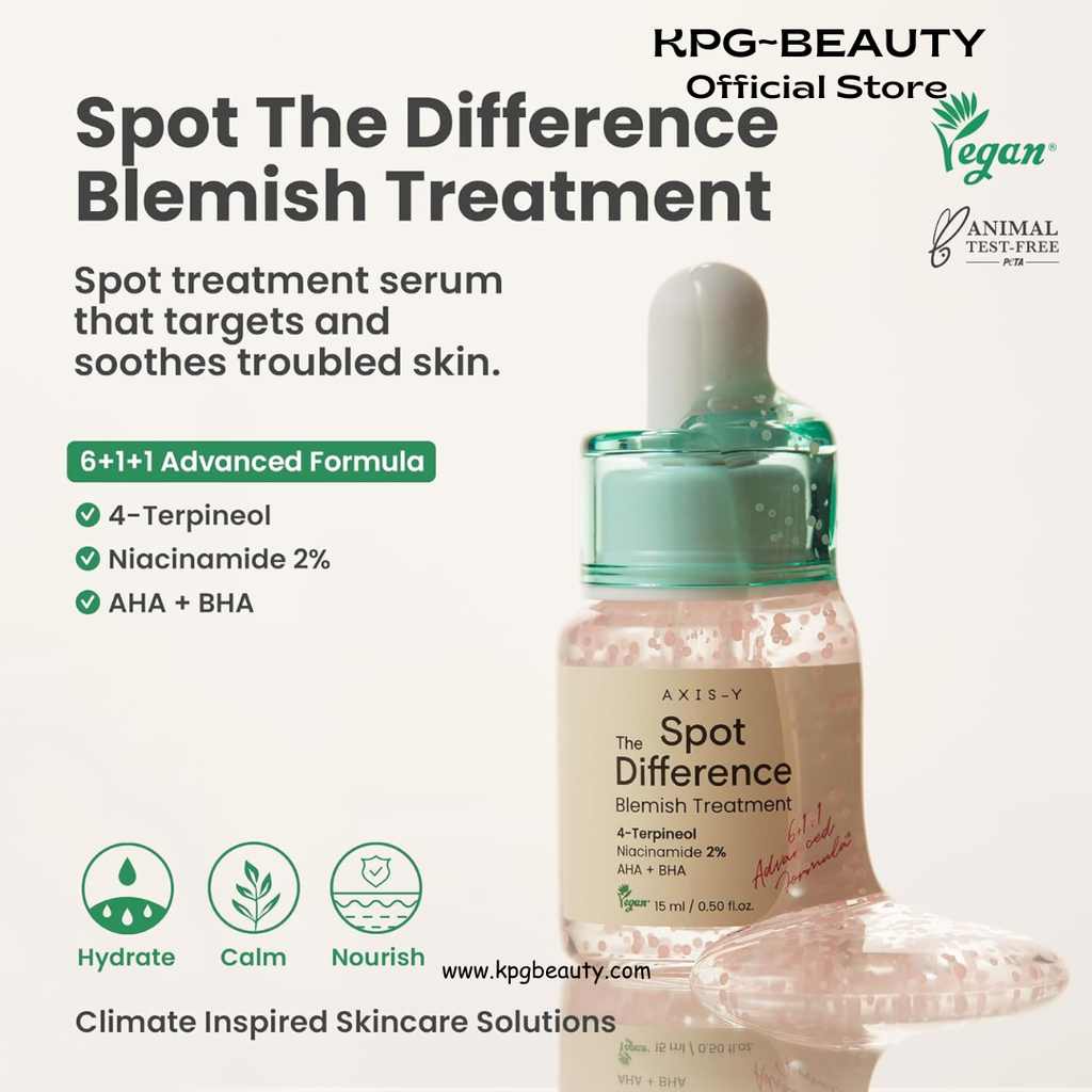 AXIS-Y Spot The Difference Blemish Spot Treatment - 4-Terpineol 2% Niacinamide AHA BHA Soothes Breakouts & Skin Barrier Repair - Vegan Korean Skin Care Face Serum (0.50 fl. oz.) AXIS-Y