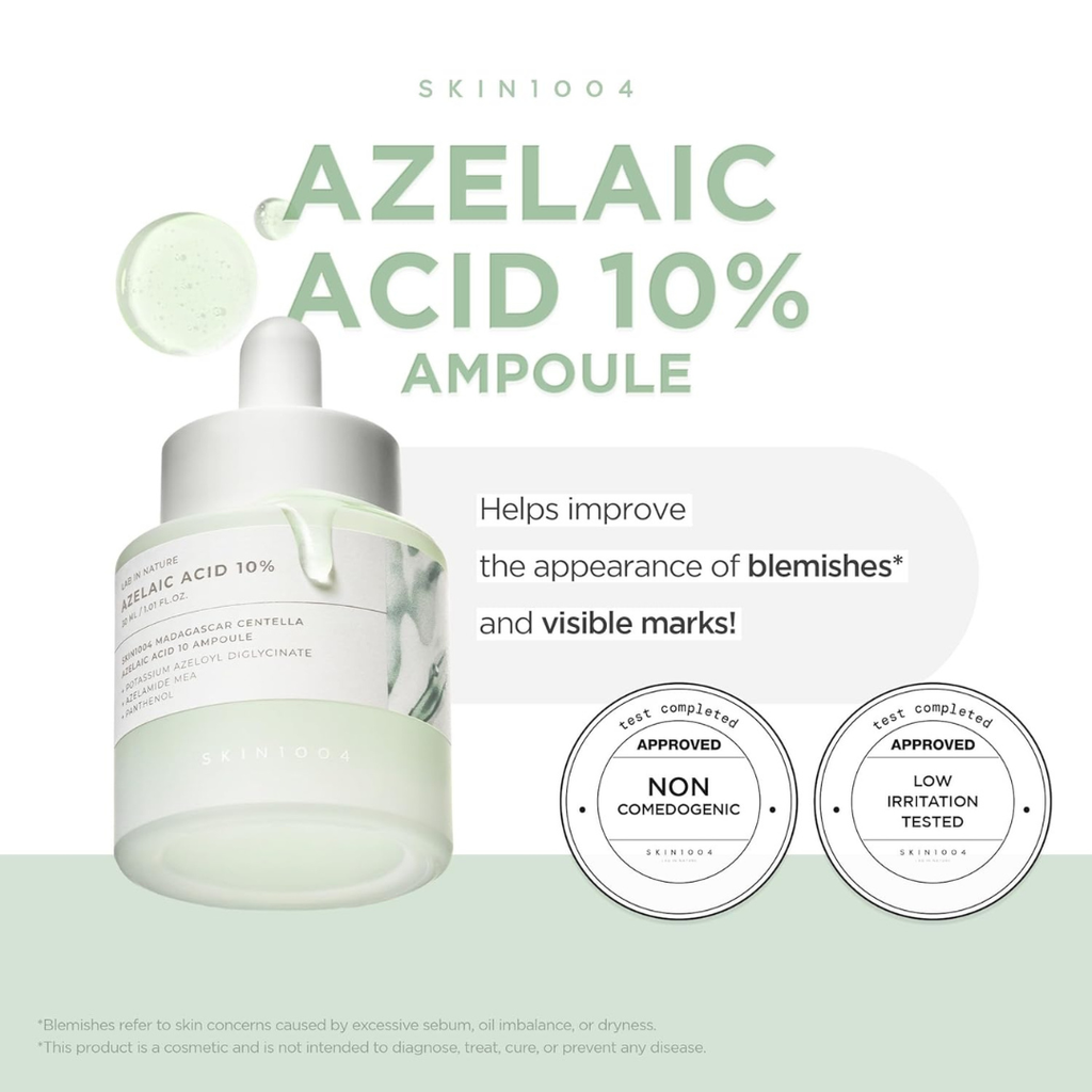 SKIN1004 Azelaic Acid 10% Ampoule, Hydrating Face Serum for Blemish-Prone & Oily Skin, Redness Soothing Serum for face, Visible Marks & Breakout Care with Centella, Korean Skin Care, 1.01 fl.oz / 30ml SKIN1004