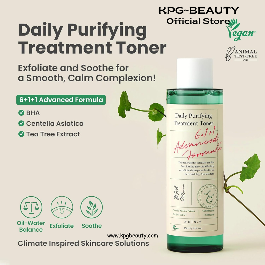 AXIS-Y Daily Purifying Treatment Toner with Salicylic Acid & Centella Asiatica - Pore Minimizer, Oil Control & Blemish Treatment Face Exfoliator - Vegan Korean Skin Care BHA Toner (6.76 fl. oz.) AXIS-Y