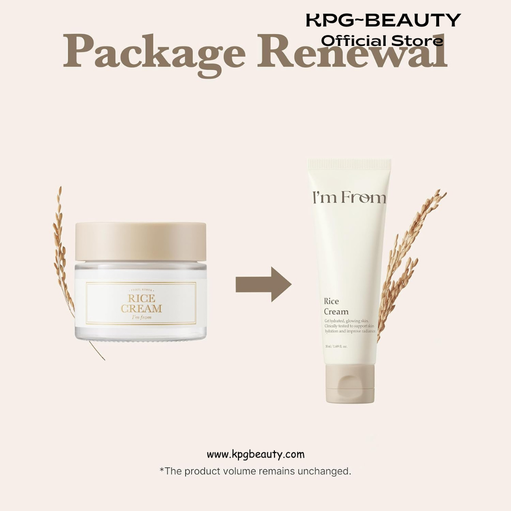 I’m From Rice Cream, Hydrating Face Moisturizer with Rice Water & Ceramide, Lightweight Barrier Cream for Dry & Combination Skin, Korean Skincare 50ml IAM FROM