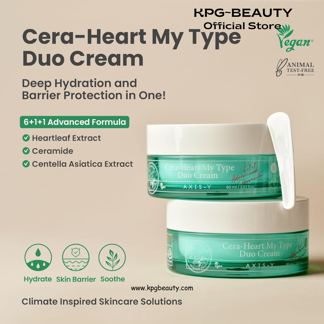 AXIS-Y Cera-Heart My Type Duo Cream with Heartleaf & Ceramide - Redness Relief & Moisture Skin Barrier Repair - Vegan Korean Skin Care Moisturizer Face Cream (2.02 fl. oz.) AXIS-Y