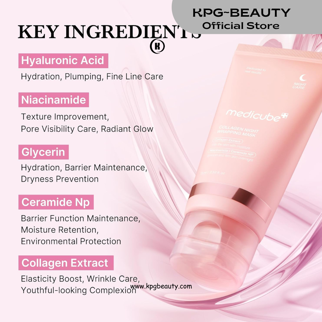 Medicube All Day Glass Glow Skin Duo: Collagen Overnight Wrapping Peel Off Facial Mask Pack and Salmon DNA PDRN pink collagen jelly gel mask 1 EA EACH KPG BEAUTY