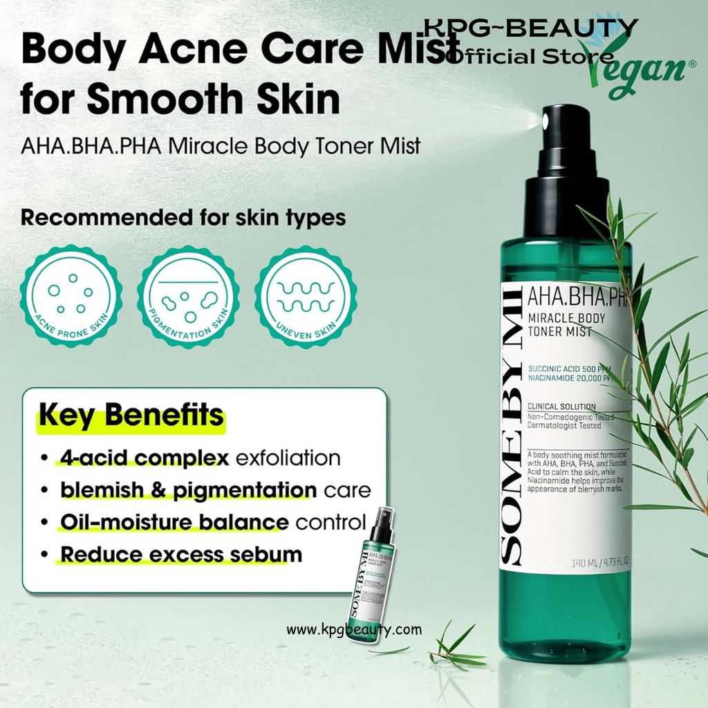 SOME BY MI AHA BHA PHA 30 Days Miracle Body Toner Mist – 4.73oz, 140ml – Body Acne Spray for Back & Chest, Exfoliating Body Mist with Salicylic Acid, Tea Tree, Niacinamide – Korean Skincare Some By MI