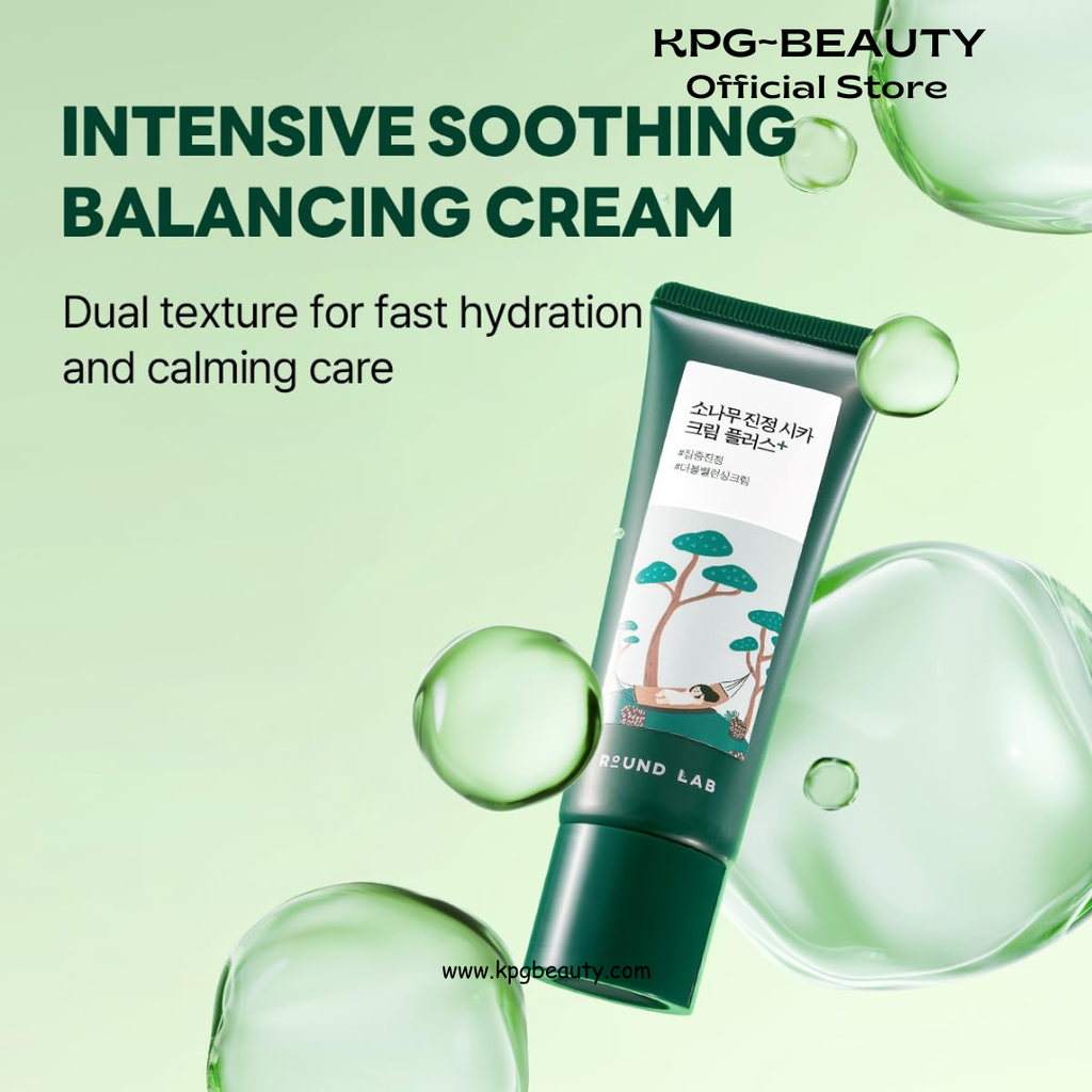 ROUND LAB Pine Cica Calming Cream Plus 60ml – Dual-Texture Soothing Cream for Blemish Care, Acne-Prone Skin Safe, Sebum & Oil Control, Intensive Calming, Strengthens Skin Barrier, Clear & Calm Finish Round Lab
