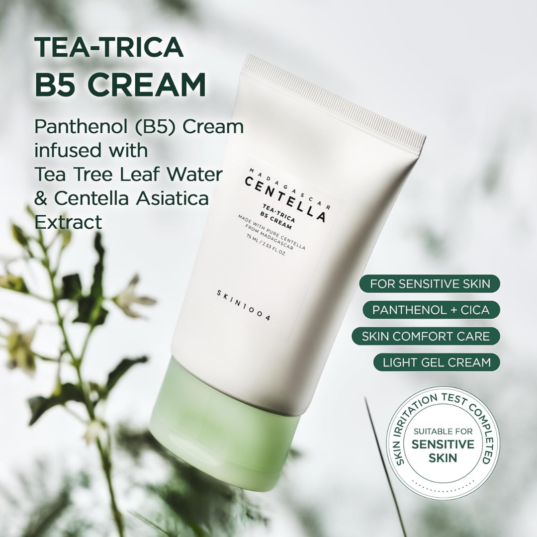 SKIN1004 Tea-Trica B5 Cream, Face Moisturizer with Centella Asiatica & Panthenol B5, Gel Moisturizer for Soothing & Hydrating, Cica Cream with Tea Tree & Centella, Korean Skin Care, 2.53 fl.oz / 75ml SKIN1004