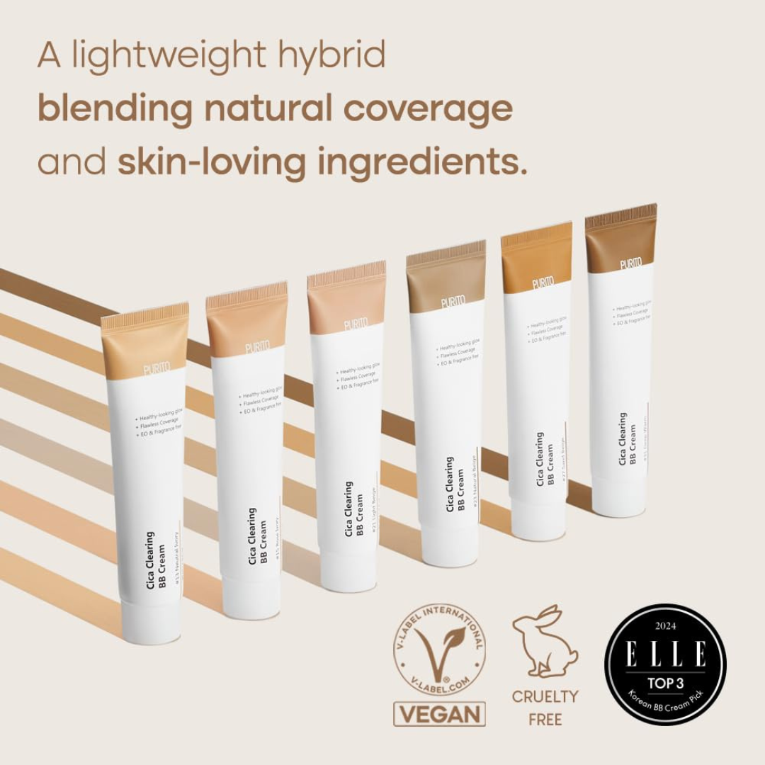 PURITO Cica Clearing BB Cream #13 Neutral Ivory 1 fl.oz / 30ml, Vegan bb cream, foundation, cruelty free Purito Seoul