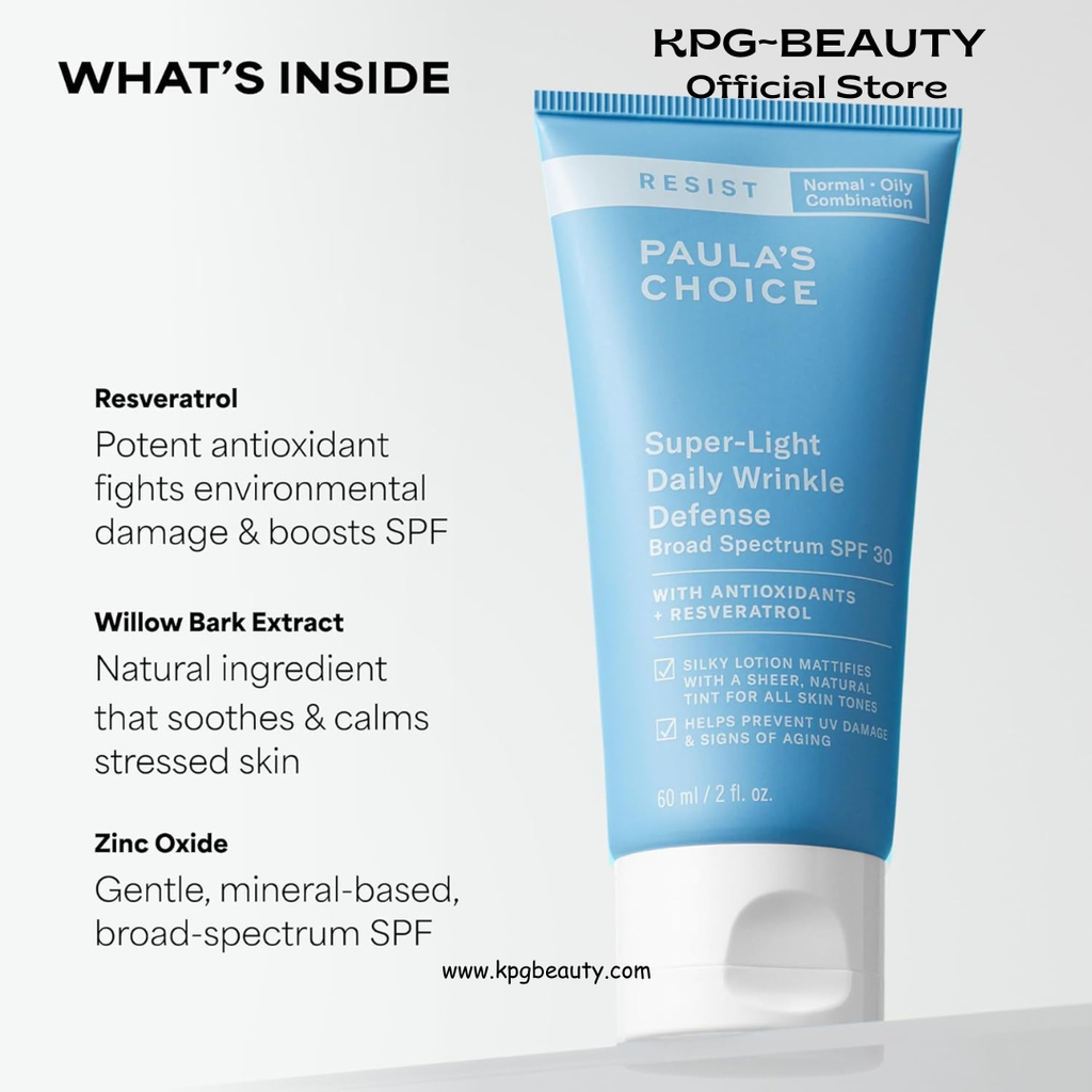 Paula's Choice RESIST Super-Light Daily Wrinkle Defense Mineral Sunscreen, SPF 30 Face Sunscreen for Oily Skin, Matte Tinted Face Moisturizer, UVA/UVB Protection, Fragrance-Free 60ML Paula’s Choice