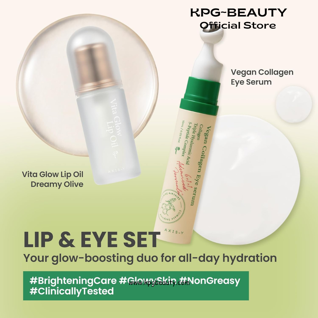 AXIS-Y Lip & Eye Set - Vita Glow Lip Oil Dreamy Olive & Vegan Collagen Eye Serum - Korean Skin Care Kit - Limited Edition Hydra Barrier Duo for Lips & Eyes AXIS-Y